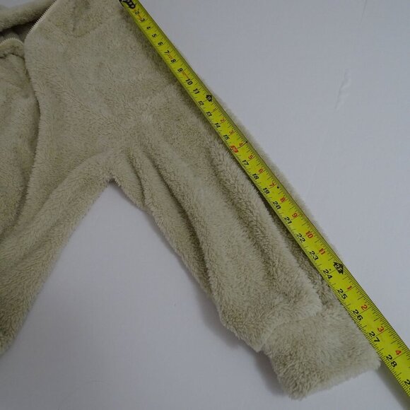 Cozy Cream Plush Pullover Half Zip Jacket Women Size L Kangaroo Pocket Outerwear - Picture 8 of 9